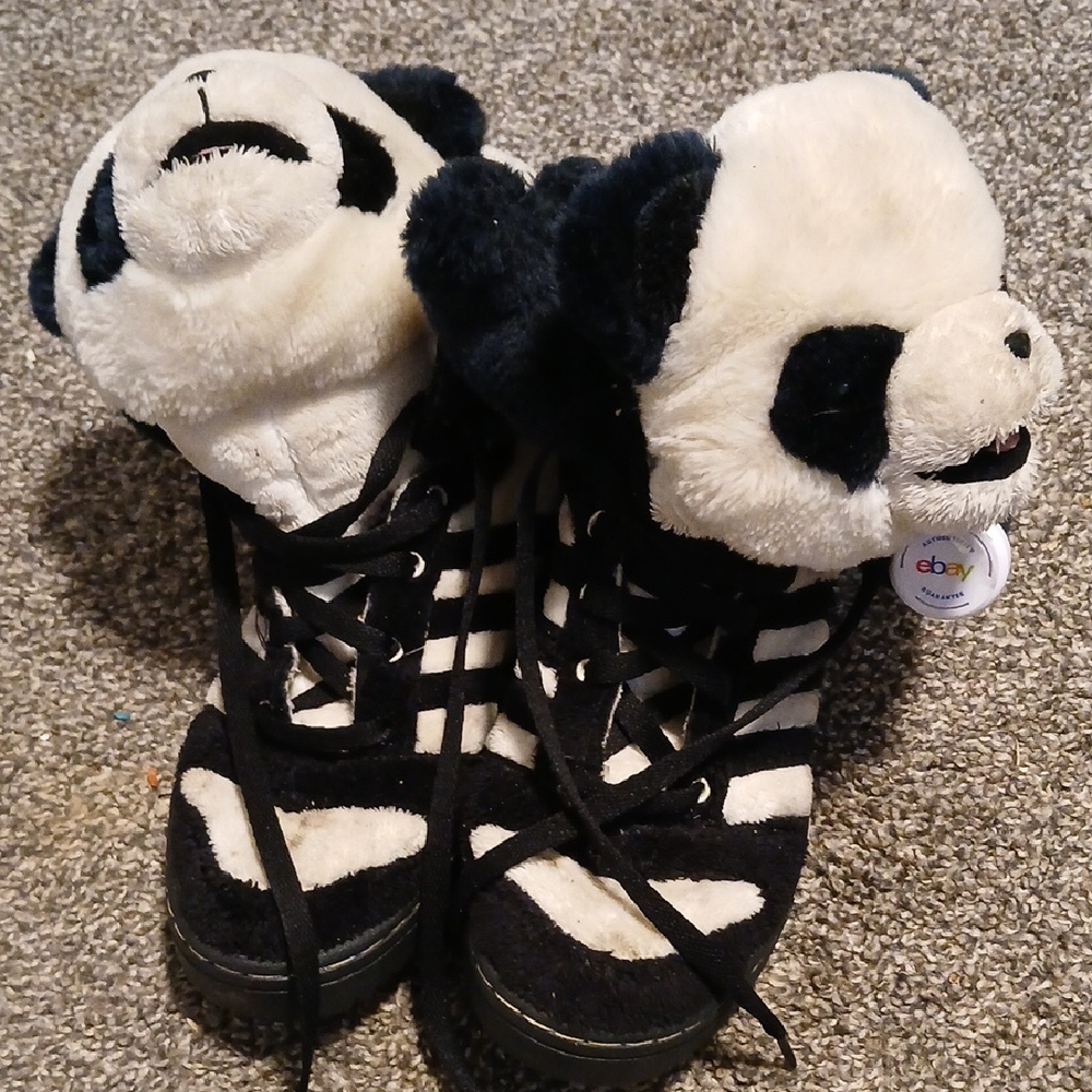 Jeremy Scott x Adidas Panda Plush Sneakers - Black and White